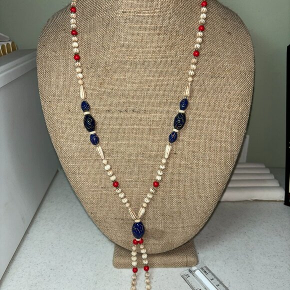 Preowned Handmade Tribal Carved Beads 32” Long With 6” Tassle - Picture 1 of 5